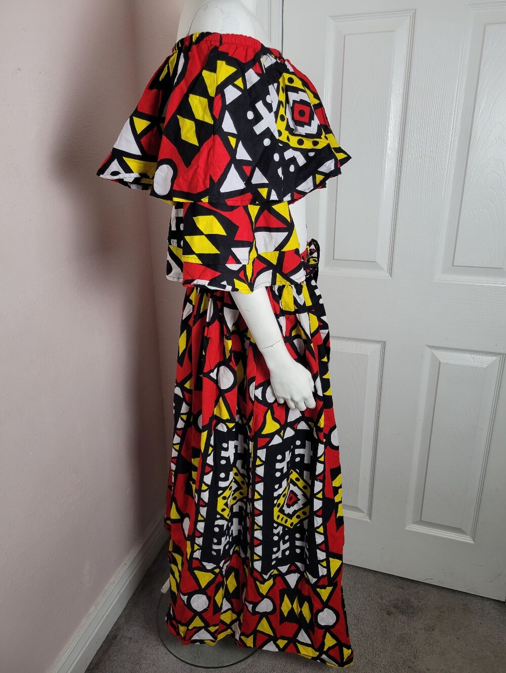 SATSUMA African Print 2 Piece Set Off-Shoulder Crop Top & Maxi Skirt Cotton -(M) - Picture 3 of 8